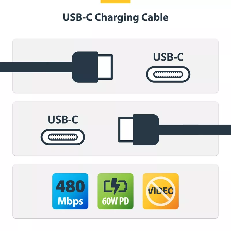 StarTech.com 1 m (3,3 ft) USB-C-latauskaapeli, 2 kpl:n pakkaus, USB-C-kaapeli, USB 2.0 Type-C kannettavan latauskaapeli, 60 W 3 A Power Delivery, TPE-päällyste, USB-C-tiedonsiirtokaapeli, M/M