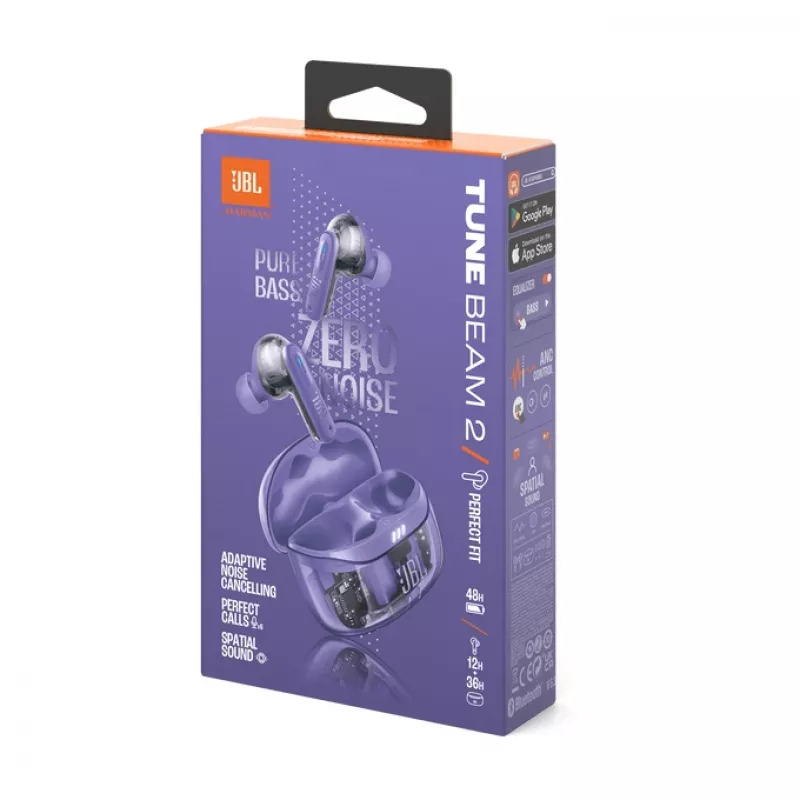 JBL Tune Beam 2 Ghost Edition kuulokemikrofoni langaton in-ear musiikki/arkikäyttö Bluetooth violetti