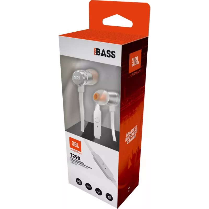 JBL T290 kuulokemikrofoni johdollinen in-ear puhelut/musiikki hopea
