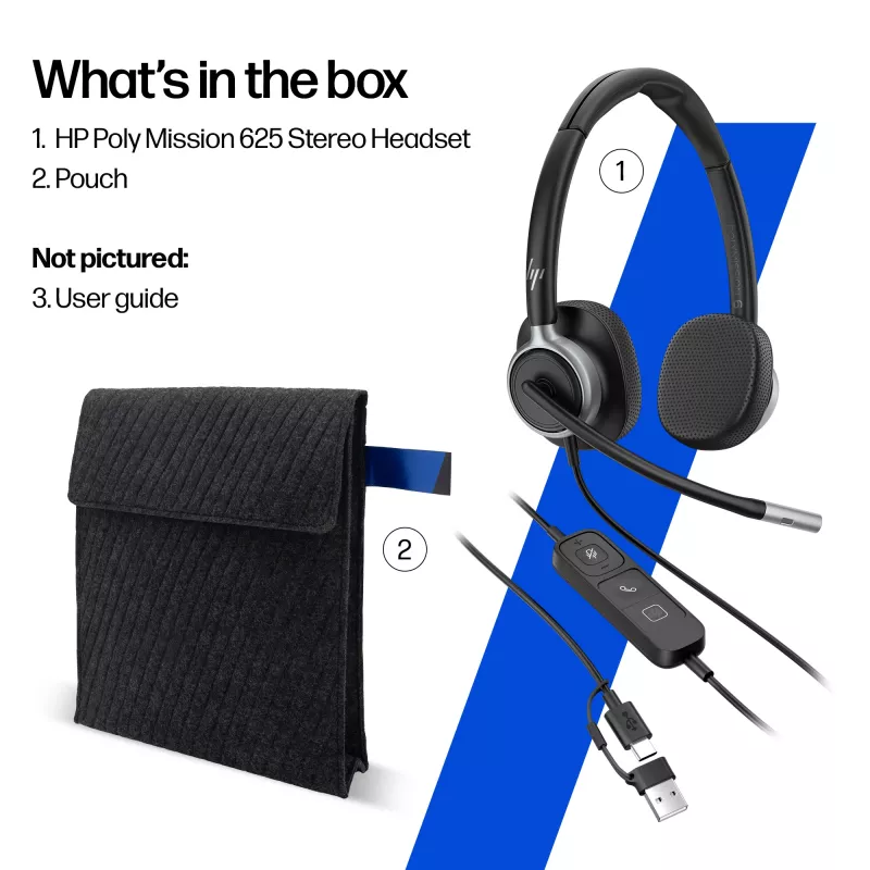 Johdollinen stereo-headset HP POLY Mission 625 USB:lla (C01C6AA)