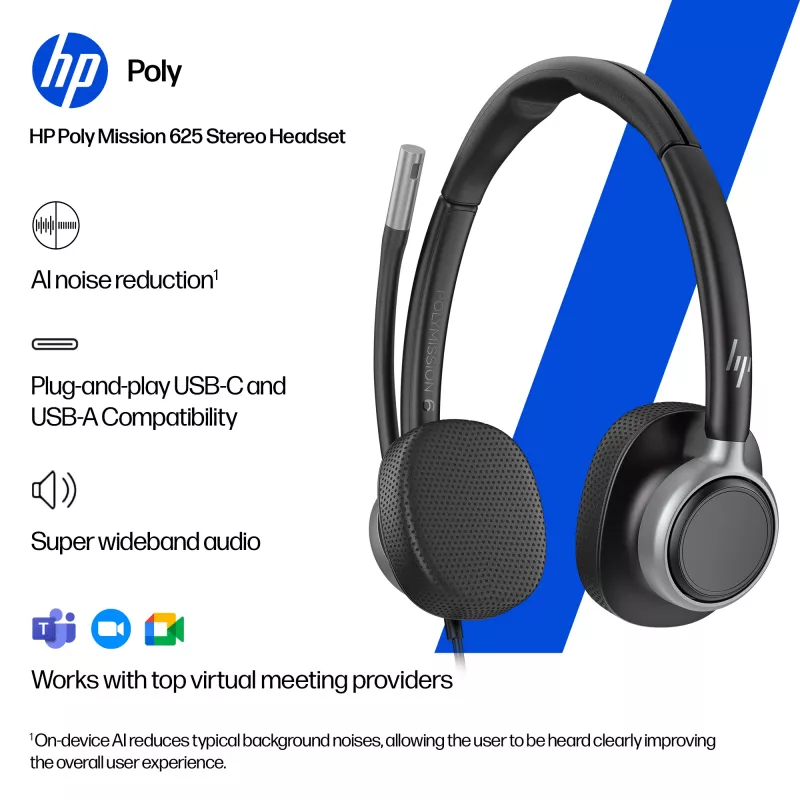 Johdollinen stereo-headset HP POLY Mission 625 USB:lla (C01C6AA)