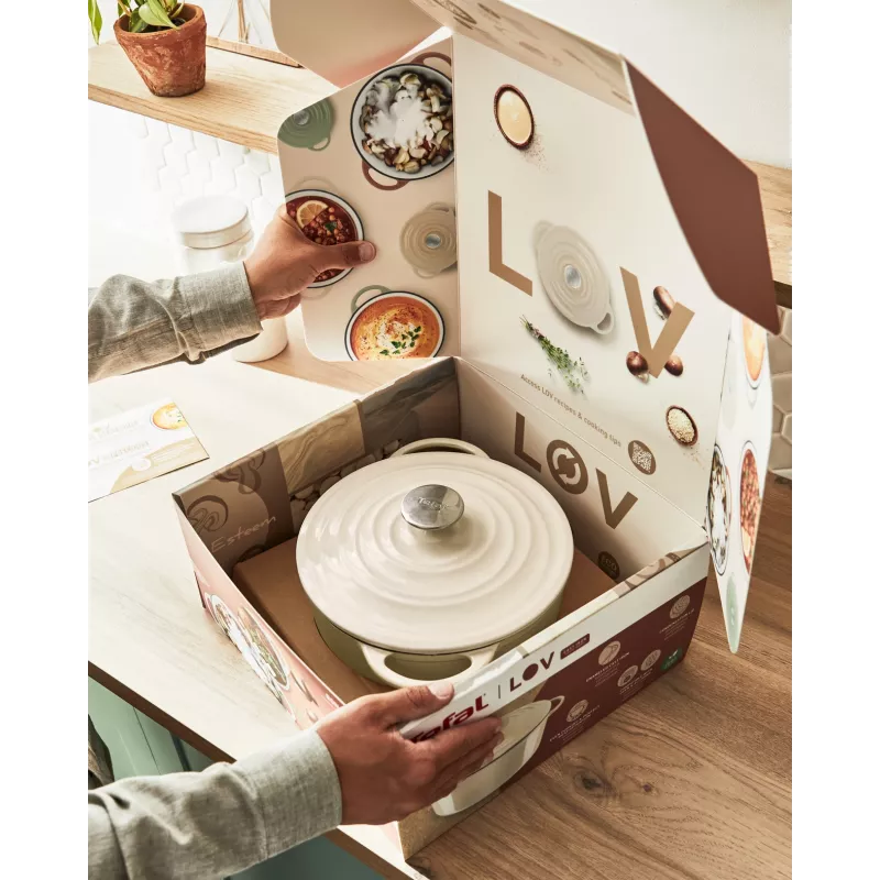 Tefal valurautainen tarjoilupannu LOV E25972, pyöreä 3,8 L, 28 cm, beige