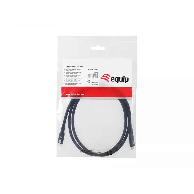 USB4 Gen 4x2 C–C-kaapeli EQUIP 1,2 m, 80 Gbit/s, PD240W, 8K@60Hz, musta
