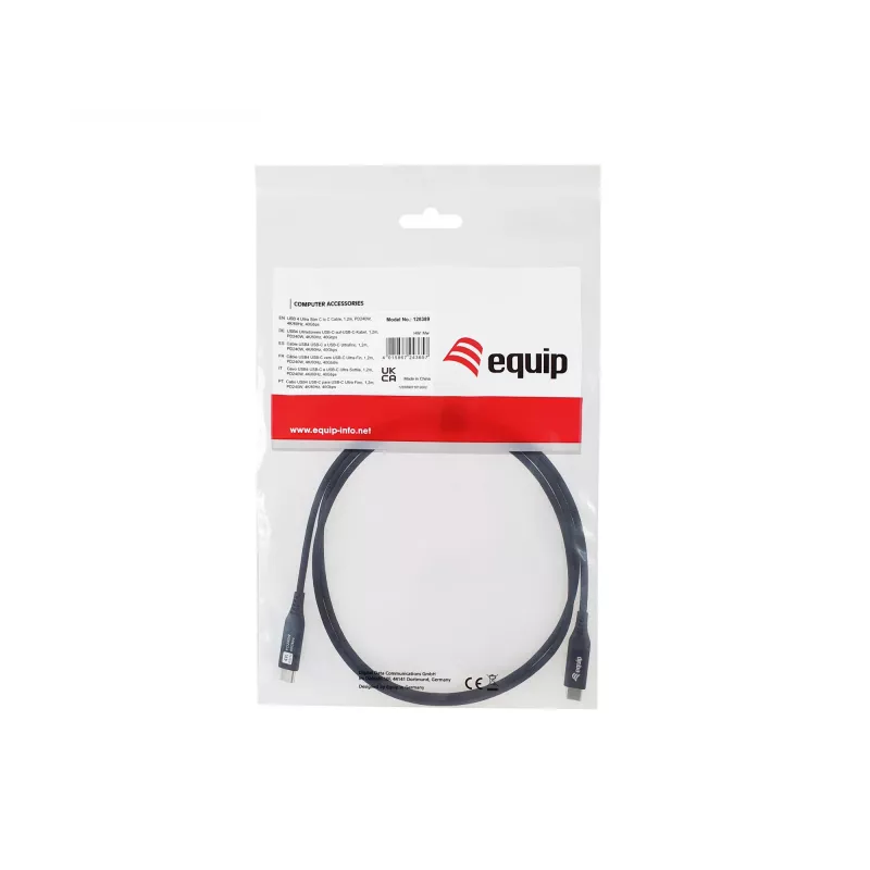 Equip USB 4 ultrahohut C–C-kaapeli, 1,2 m, PD240W, 4K/60Hz, 40 Gbps, musta