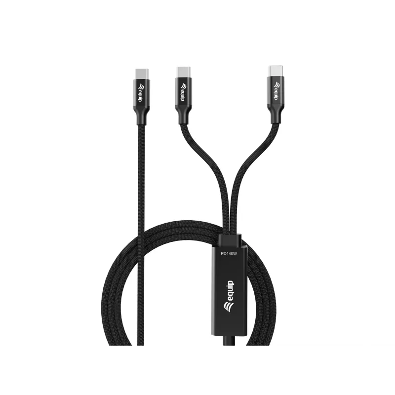 USB-C–2x USB-C Y-latauskaapeli EQUIP 1,5 m PD 140 W, USB 2.0, musta