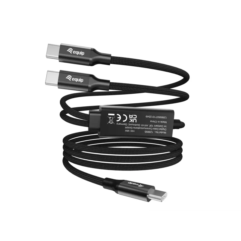USB-C–2x USB-C Y-latauskaapeli EQUIP 1,5 m PD 140 W, USB 2.0, musta
