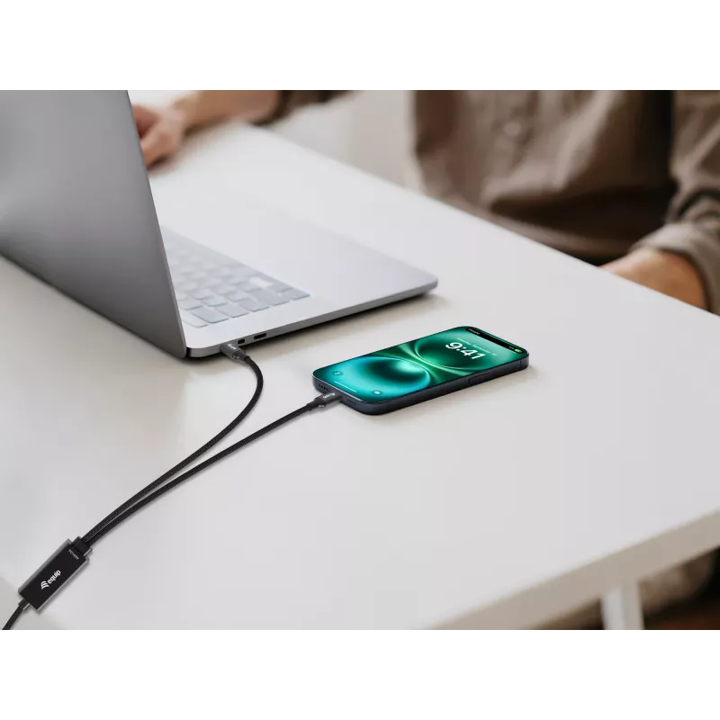 USB-C–2x USB-C Y-latauskaapeli EQUIP 1,5 m PD 140 W, USB 2.0, musta
