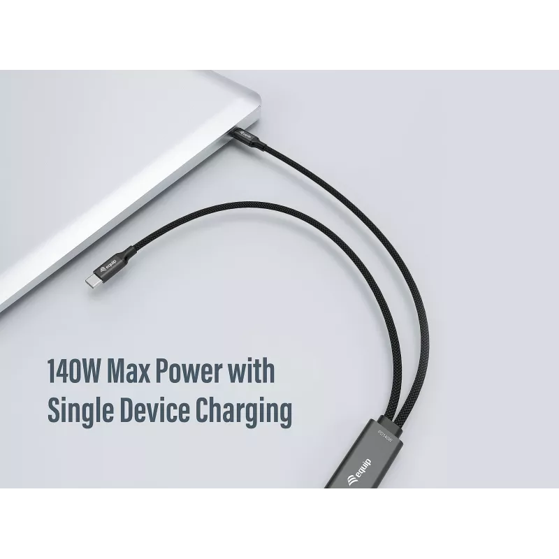 USB-C–2x USB-C Y-latauskaapeli EQUIP 1,5 m PD 140 W, USB 2.0, musta