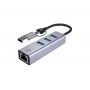 USB-C–Gigabit-verkkosovitin ja 3-porttinen USB-keskitin CONCEPTRONIC ABBY25G — USB 3.2 Gen 1, 1 Gbit/s Ethernet, 3x USB-A, alumiini, harmaa