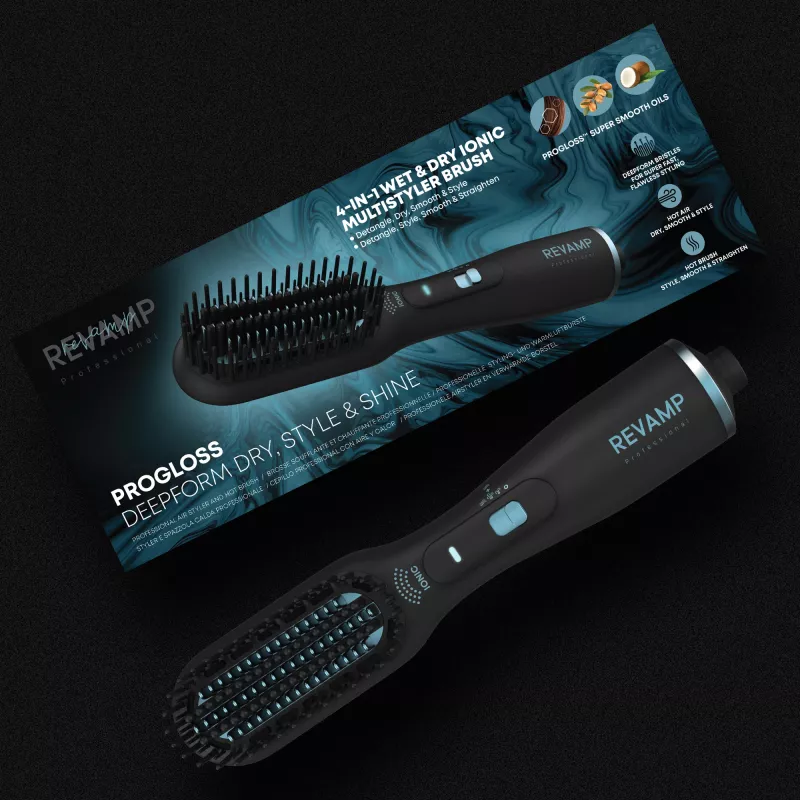Revamp Progloss Deepform suoristus- ja muotoilukuumailuharja Warm, musta, 550 W, 3 m