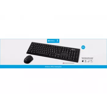 Sandberg Wireless Office DesktopSet INT, langaton, RF-langaton, kalvokytkin, QWERTY, musta, hiiri mukana