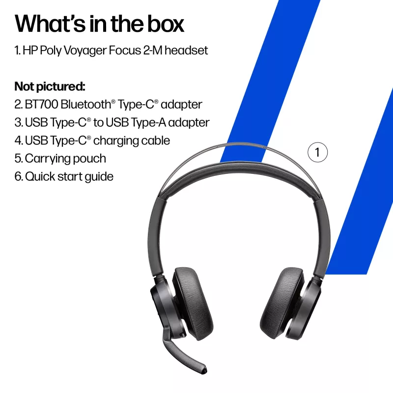 HP Poly Voyager Focus 2 Microsoft Teams Certified USB-C-C kuulokemikrofoni +USB-C/A sovitin