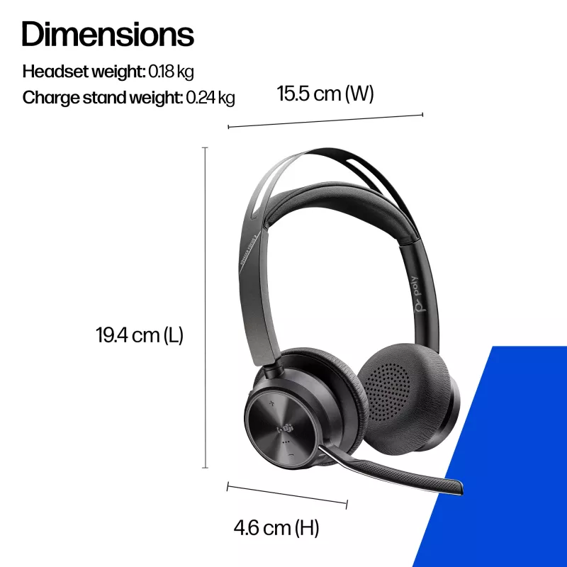 HP Poly Voyager Focus 2 Microsoft Teams Certified USB-C-C kuulokemikrofoni +USB-C/A sovitin