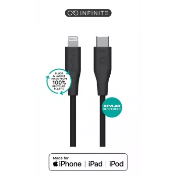 Lightning-USB-C-kaapeli eSTUFF ES602180 — 1 m, musta, MFi-sertifioitu, RoHS
