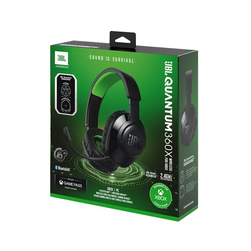 JBL Quantum 360X -headset langaton panta gaming USB Type-C Bluetooth musta, vihreä