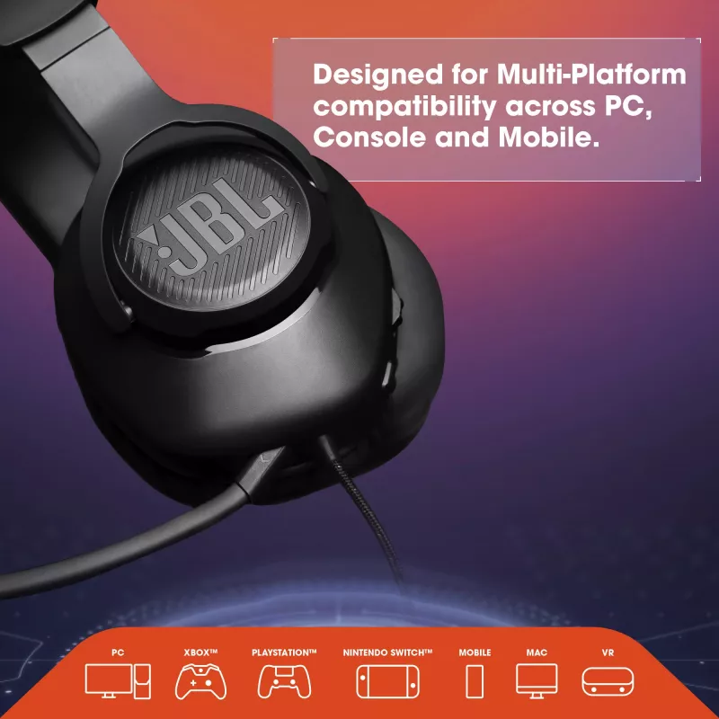JBL Quantum 100 musta, langallinen, gaming, 20 - 20000 Hz, 216 g, kuulokkeet, musta