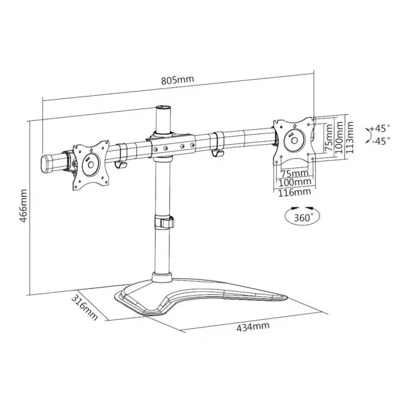 Multibrackets M Deskstand Basic Dual, vapaasti seisova, 16 kg, 38.1 cm (15