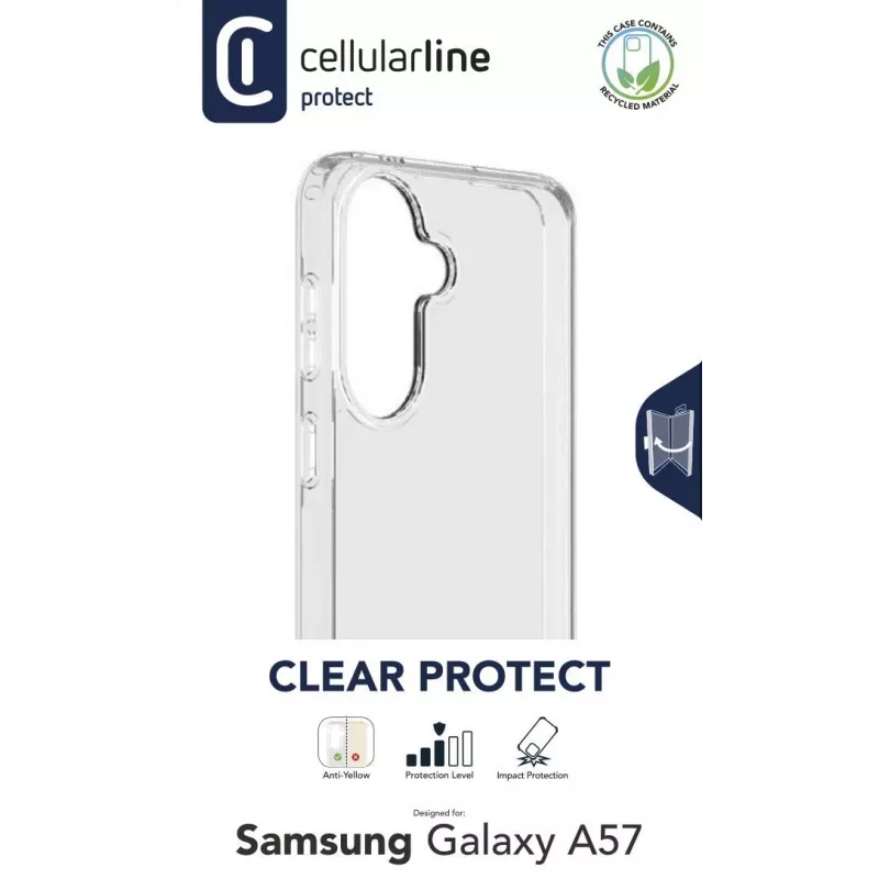 Cellularline Clear Protect - Galaxy A57 kova kotelo kumireunoilla
