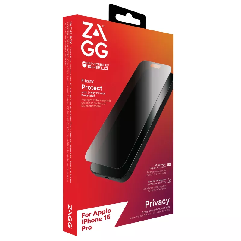 ZAGG InvisibleShield Glass Elite Privacy AM E Apple iPhone 15 Pro näyttö EN/FR