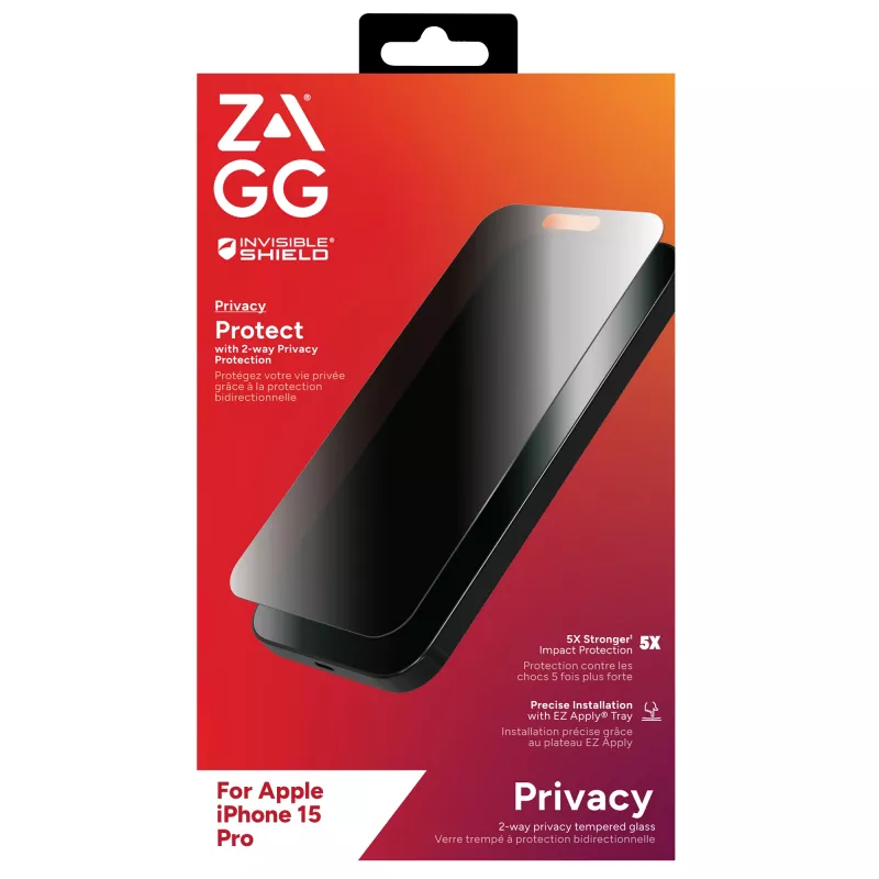ZAGG InvisibleShield Glass Elite Privacy AM E Apple iPhone 15 Pro näyttö EN/FR