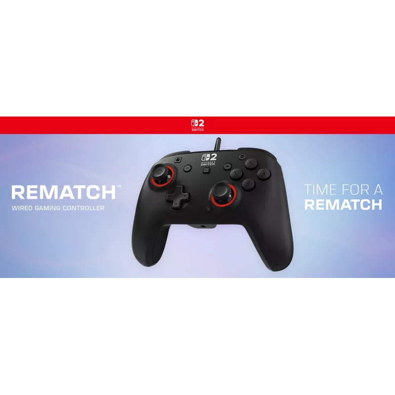 Johdollinen peliohjain Turtle Beach Rematch Nintendo Switch 2:lle – USB-C, 3 m kaapeli, takapainike, D-pad, musta