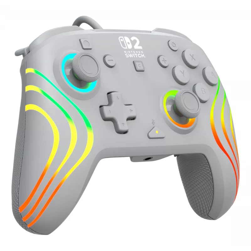 Johdollinen RGB-peliohjain Turtle Beach Afterglow Wave harmaa – USB-C, 3 m kaapeli, Nintendo Switch / Switch 2 / Switch OLED:lle