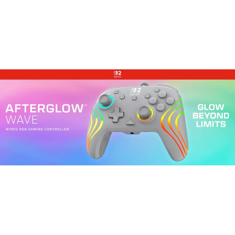 Johdollinen RGB-peliohjain Turtle Beach Afterglow Wave harmaa – USB-C, 3 m kaapeli, Nintendo Switch / Switch 2 / Switch OLED:lle