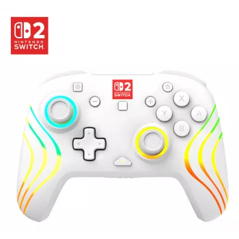 Langaton RGB-peliohjain Turtle Beach Afterglow Wave valkoinen Nintendo Switch 2:lle, Bluetooth/USB-C, sisäänrakennettu akku 20 h, 3 m kaapeli
