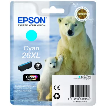Epson Polar bear yksittäispakkaus syaani 26XL Claria Premium Ink