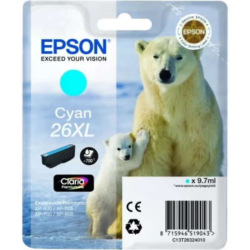 Epson Polar bear yksittäispakkaus syaani 26XL Claria Premium Ink