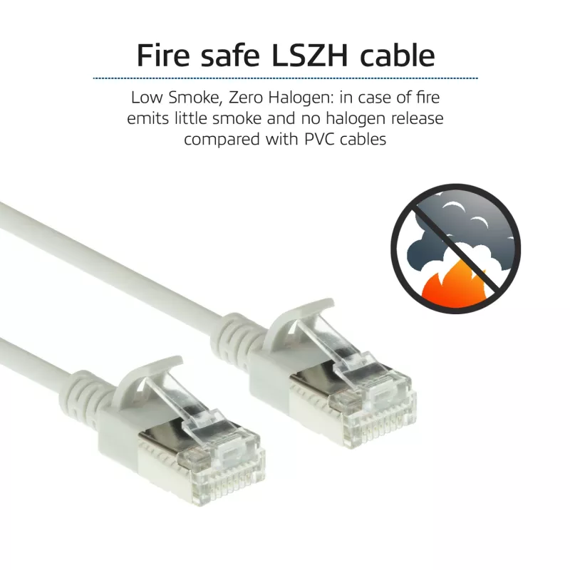 ACT harmaa 3 metrin LSZH U/FTP CAT6A datakeskus Slimline -patchkaapeli snagless RJ45-liittimillä