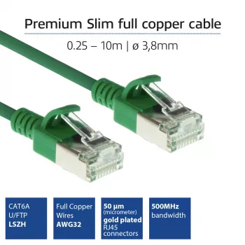 ACT vihreä 2 metrin LSZH U/FTP CAT6A datakeskuksen Slimline -patchkaapeli lukituskielekkeellisillä RJ45-liittimillä