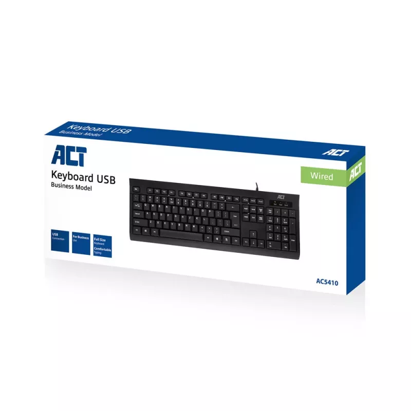 ACT yritysnäppäimistö USB (Qwerty/US-asettelu), Full-Size (100 %), johdollinen, USB, kalvo, QWERTY, musta