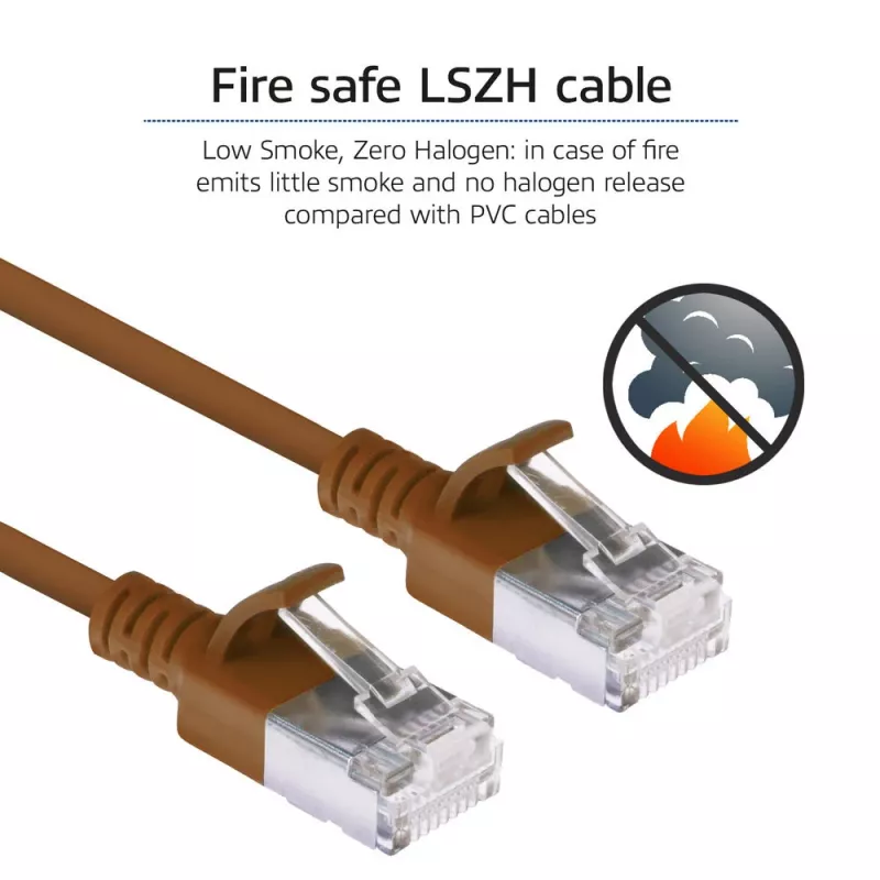 ACT ruskea 1,5 m LSZH U/FTP CAT6A datakeskuksen Slimline -patchkaapeli lukituskielekkeetön RJ45-liittimillä