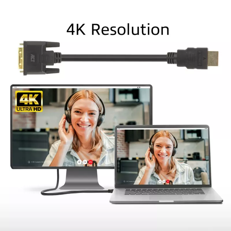ACT AK3737 videokaapeliadapteri 5 m HDMI Type-A (Standard) DVI-D musta
