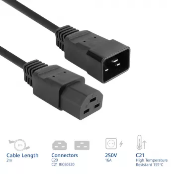 Virtakaapeli ACT C20–C21 IEC60320 musta 2 m, 250 V 16 A