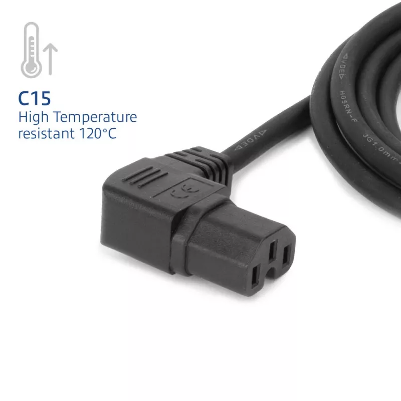 ACT virtakaapeli C14 – C15 (kulma vasen) IEC60320 musta 0,6 m