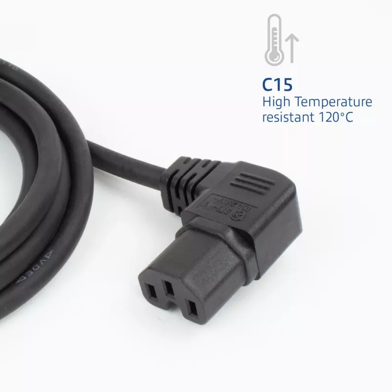 ACT virtakaapeli C14–C15 kulma oikea IEC60320 musta 1,2 m H05RN-F 10 A 250 V