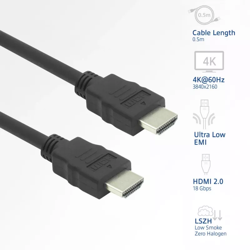 HDMI-kaapeli ACT AK3877 — 10 m, HDMI Type-A pistoke–pistoke, HDMI 2.0, 18 Gbit/s, ARC, kullatut kontaktit, musta