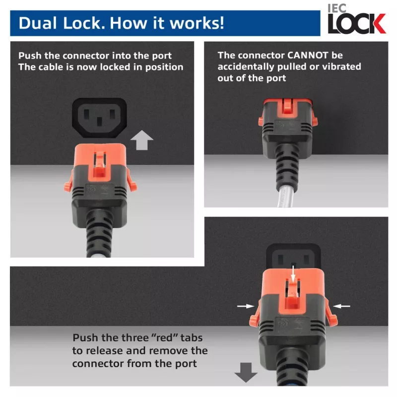 Virtakaapeli ACT C14 IEC Lock+ Dual Locking – C15 IEC Lock+ valkoinen 3 m, PC3879
