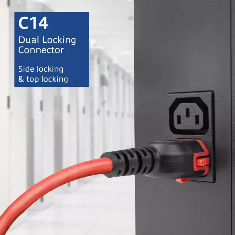 ACT virtakaapeli C14 IEC Lock+ Dual Locking – C15 IEC Lock+ punainen 1 m, PC3869