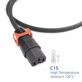 ACT virtajohto CEE 7/7 (kulma) - IEC C15 Lock+ musta, 3 m, 10 A, 250 V