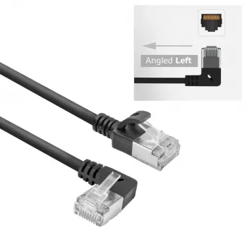 ACT musta 5 m U/FTP CAT6A LSZH Slimline -verkkokaapeli RJ45-liittimillä, 90° kulma vasen - suora