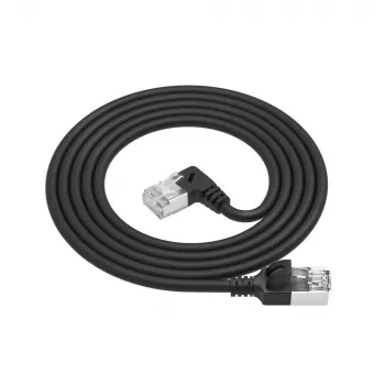 ACT musta 5 m U/FTP CAT6A LSZH Slimline -verkkokaapeli RJ45-liittimillä, 90° kulma oikea - suora