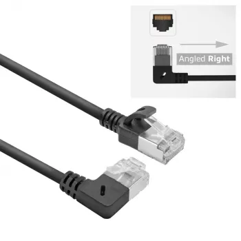 ACT musta 5 m U/FTP CAT6A LSZH Slimline -verkkokaapeli RJ45-liittimillä, 90° kulma oikea - suora