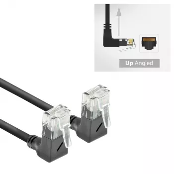 ACT musta 2 m U/UTP CAT6A LSZH Slimline -verkkokaapeli RJ45-liittimillä, 90° kulma ylös - 90° kulma ylös