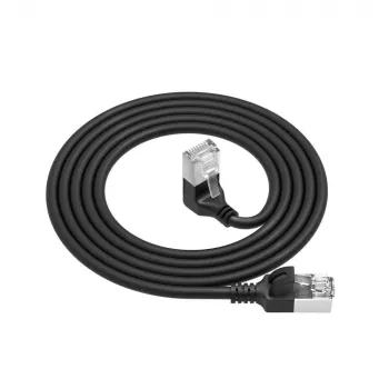 ACT musta 0,5 m U/FTP CAT6A LSZH Slimline -verkkokaapeli RJ45-liittimillä, 90° kulma alas - suora
