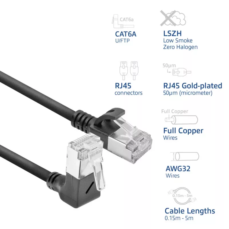 Verkkokaapeli ACT DA4952 Cat6a U/FTP (STP) RJ-45–RJ-45 0,25 m musta