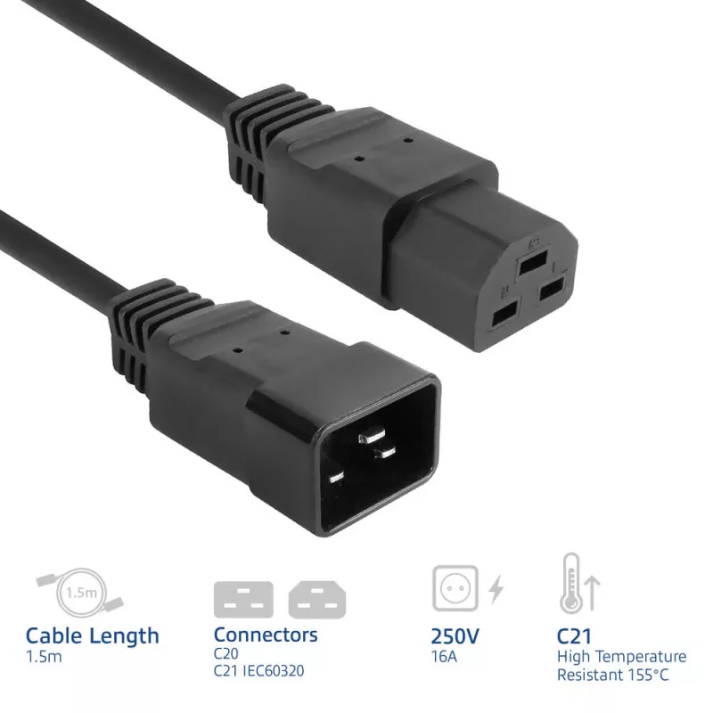 ACT virtakaapeli C20–C21 IEC60320 musta 1,5 m, 16 A, 250 V