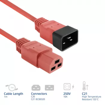 Virtakaapeli ACT C20–C21 IEC60320 punainen 1 m, 250 V 16 A